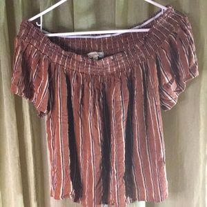 Rewind Large Broen Striped off the shoulder Cropped top